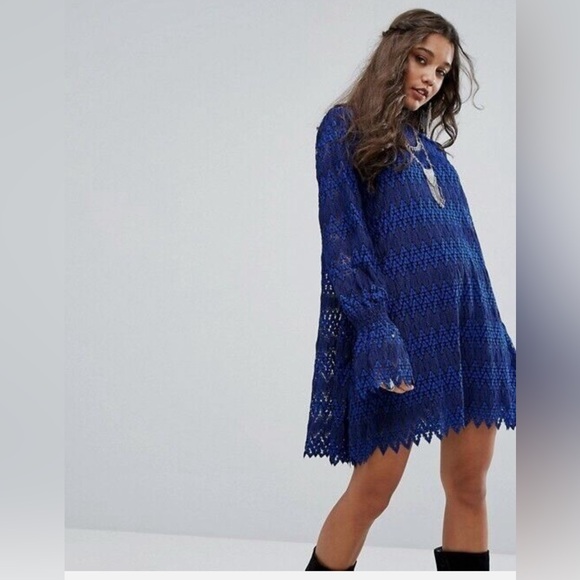 Free People Dresses & Skirts - Free People Simone Blue Crochet Mini Dress